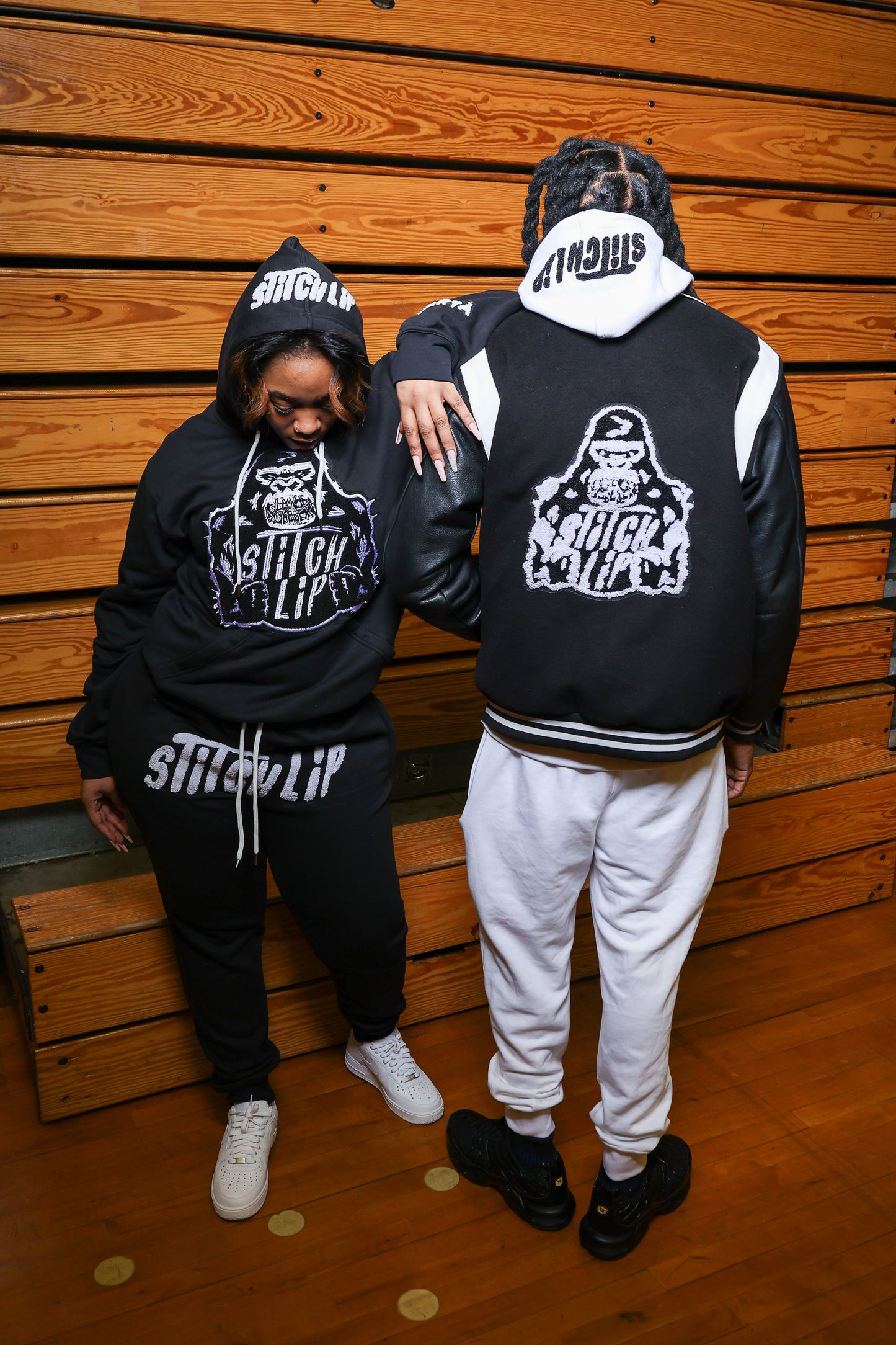 Black Stitch Lip Sweat Suit