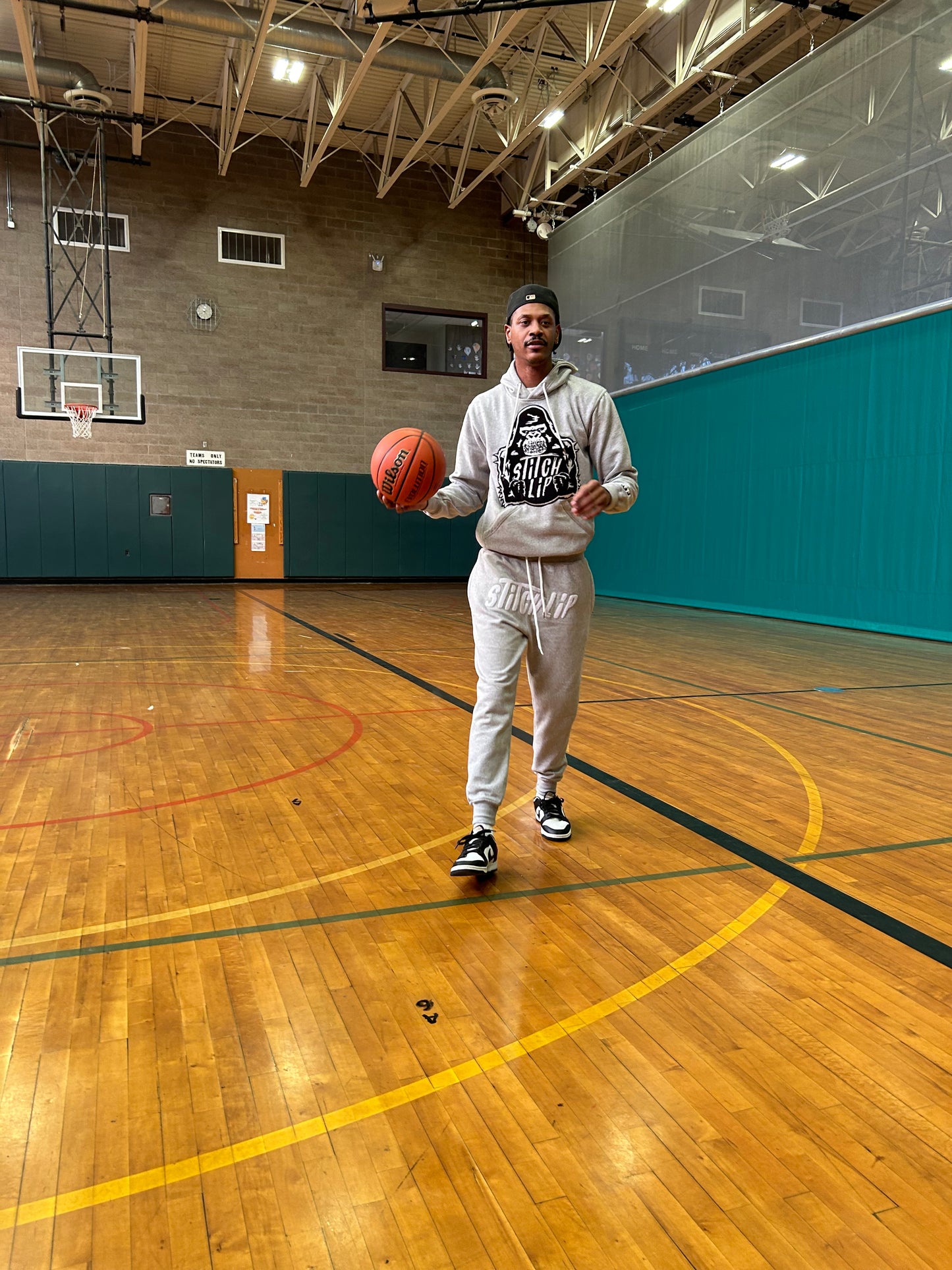 Grey Stitch Lip Sweat Suit