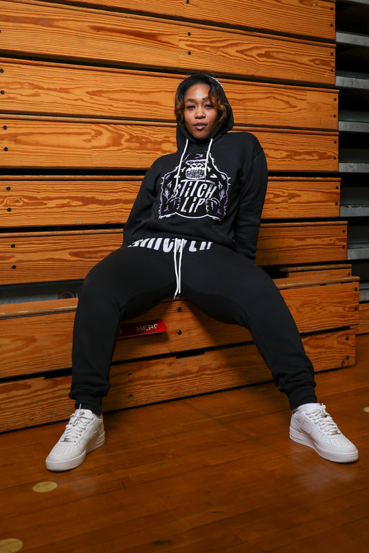 Black Stitch Lip Sweat Suit